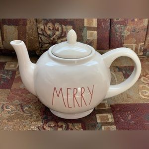 Rae Dunn by Magenta MERRY Ceramic Teapot | Ivory & Red | Artisan Collection 223